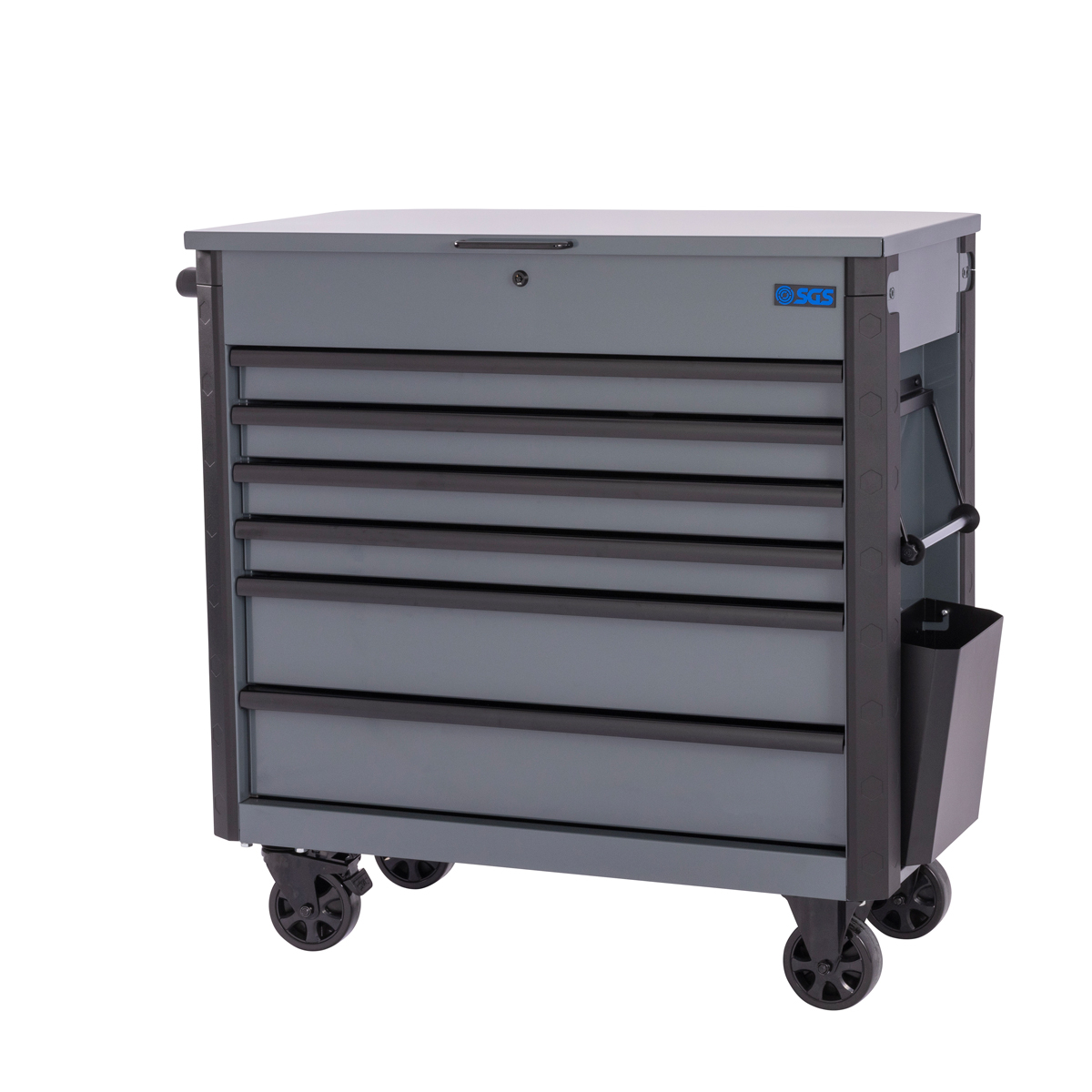 SGS 38in Tool Trolley Cart with Lid | 6 Drawers | Paper Towel Holder | Side Trays | Grey